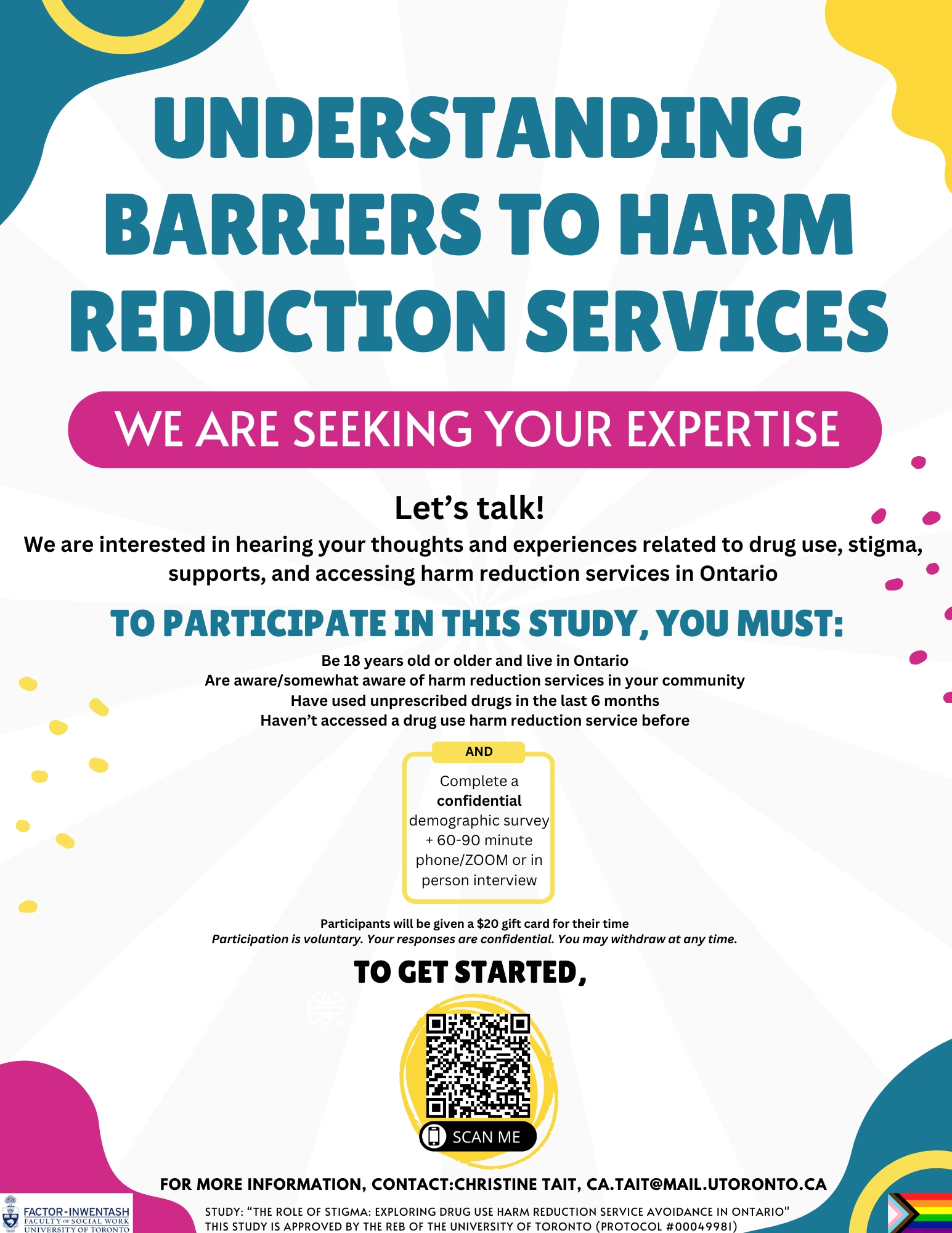 Recruitment flyer with information about goals, eligibility, link to participate, and other information (repeated in post).