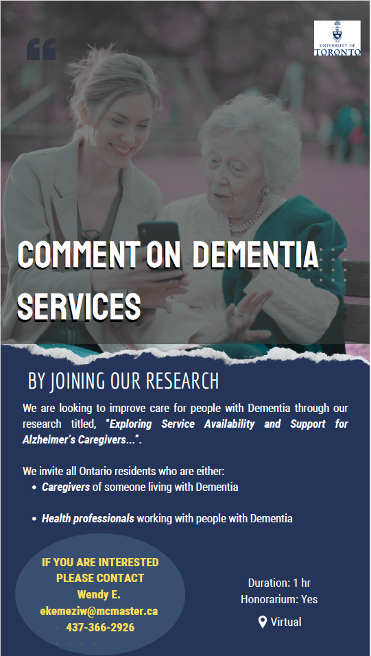 Image of two people smiling at a phone. Text: "Comment on Dementia Services" with study details. Click to open as a PDF. 