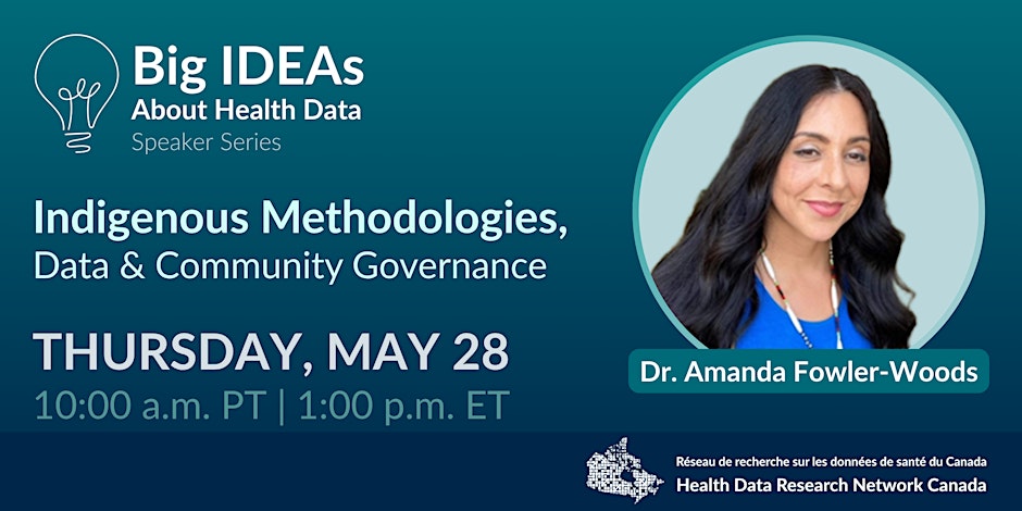 Event poster showing title, date/time, speaker name and portrait, and HDRN logo