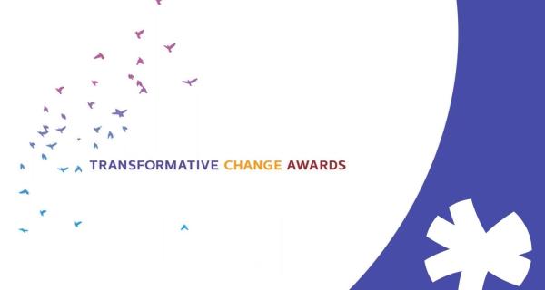 Transformative Change Awards with banner graphics of birds and Alliance logo in white